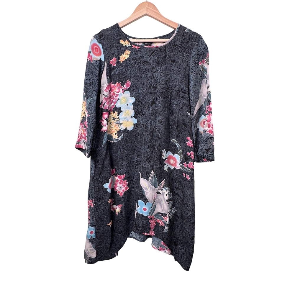 Citron Santa Monica Vintage Y2K 100% Silk Floral Paisley Asymmetrical Dress M